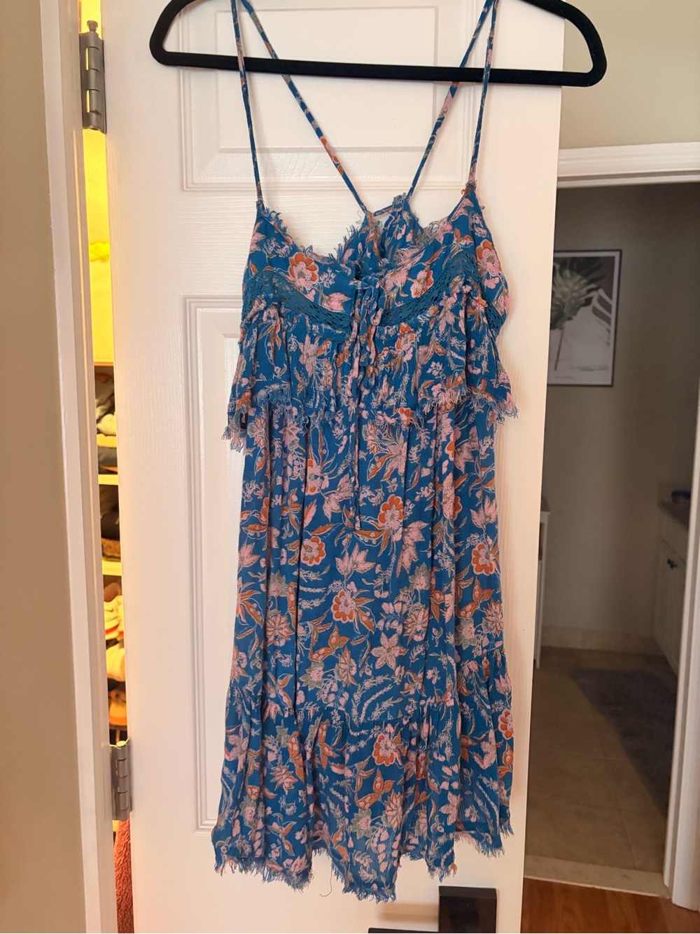Free people dress blue with floral pattern